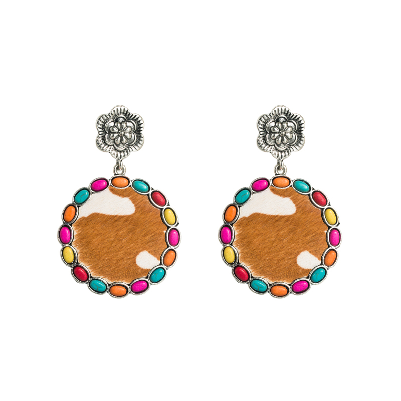 Vintage Style Flower Pu Leather Alloy Plating Turquoise Womenu0027S Drop Earrings 1 Pair