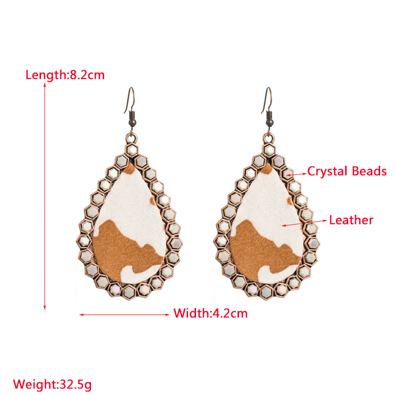 Vintage Style Water Droplets Pu Leather Alloy Inlay Beads Womenu0027S Drop Earrings 1 Pair