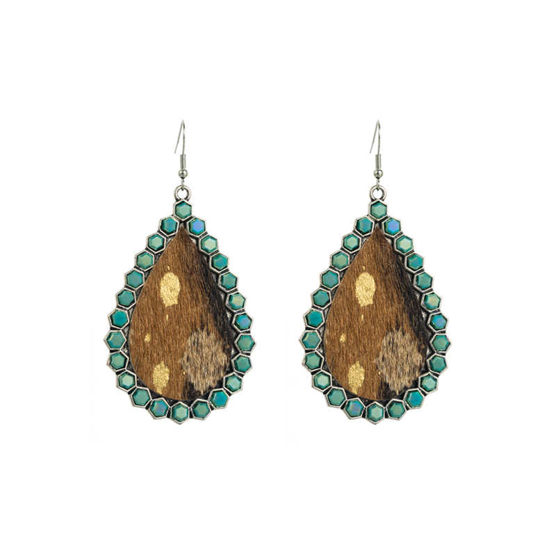 Vintage Style Water Droplets Pu Leather Alloy Inlay Beads Womenu0027S Drop Earrings 1 Pair