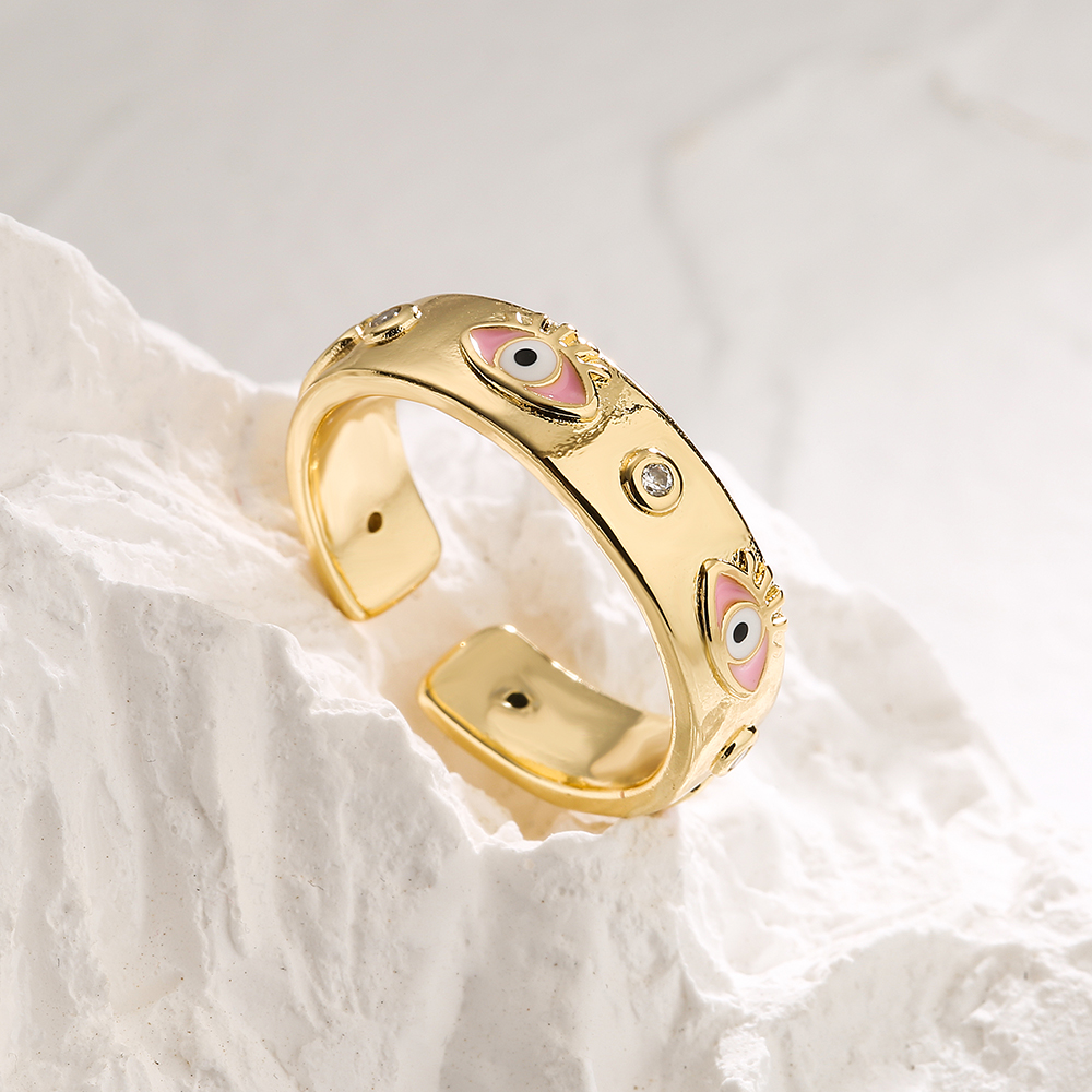 Fashion Eye Copper Enamel Inlay Zircon Open Ring 1 Piece