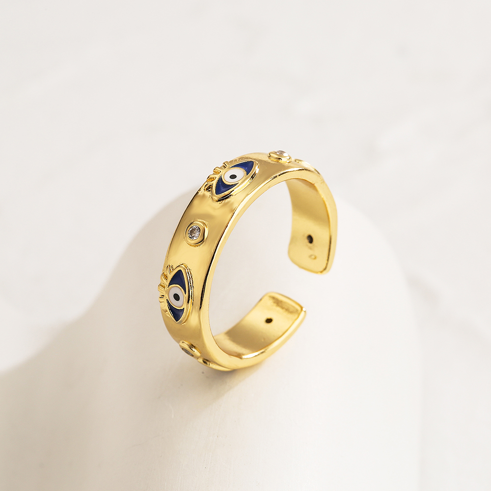 Fashion Eye Copper Enamel Inlay Zircon Open Ring 1 Piece