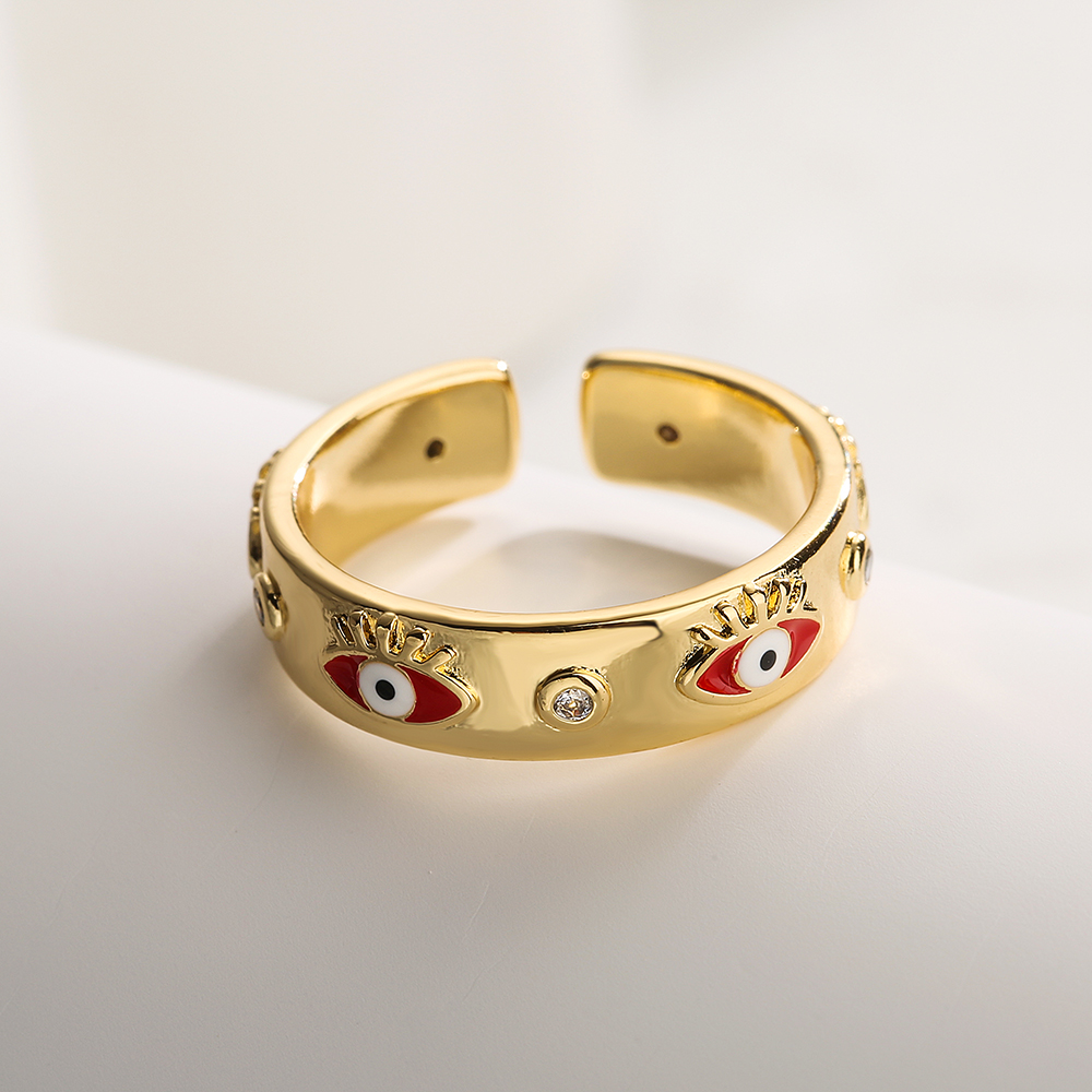 Fashion Eye Copper Enamel Inlay Zircon Open Ring 1 Piece