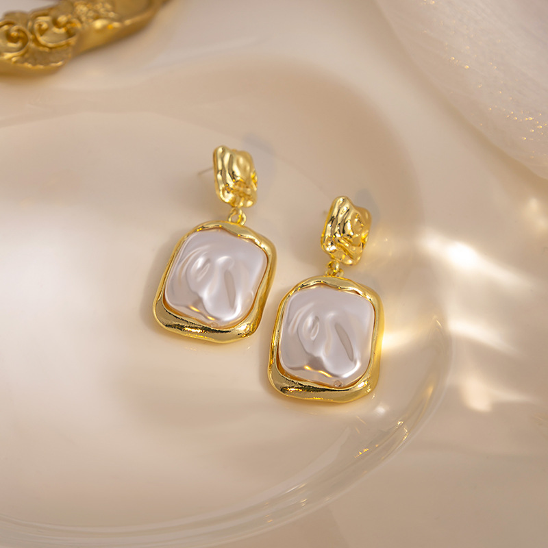 Elegant Square Alloy Plating Artificial Pearls Womenu0027S Drop Earrings 1 Pair