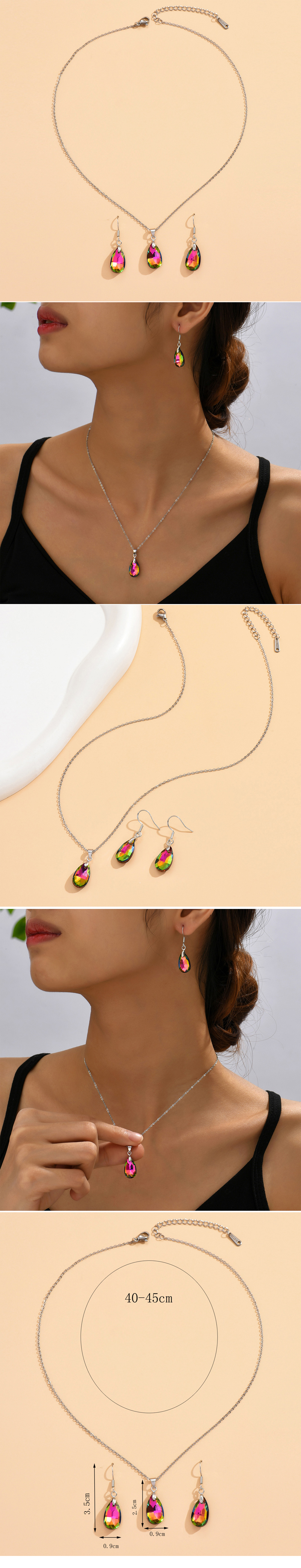 Fashion Water Droplets Alloy Plating Glass Womenu0027S Earrings Necklace 1 Set