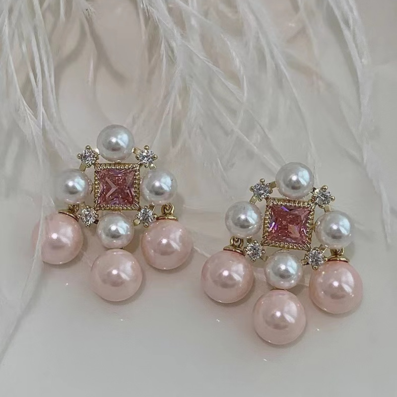 Elegant Square Imitation Pearl Alloy Rhinestone Womenu0027S Ear Studs 1 Pair