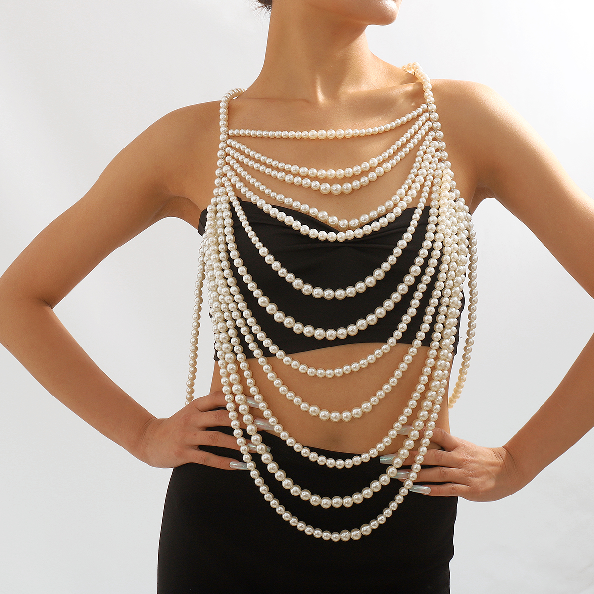 1 Piece Baroque Style Solid Color Imitation Pearl Beaded Braid Womenu0027S Body Chain