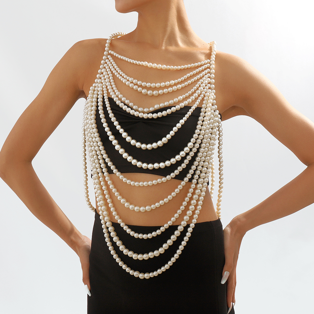 1 Piece Baroque Style Solid Color Imitation Pearl Beaded Braid Womenu0027S Body Chain