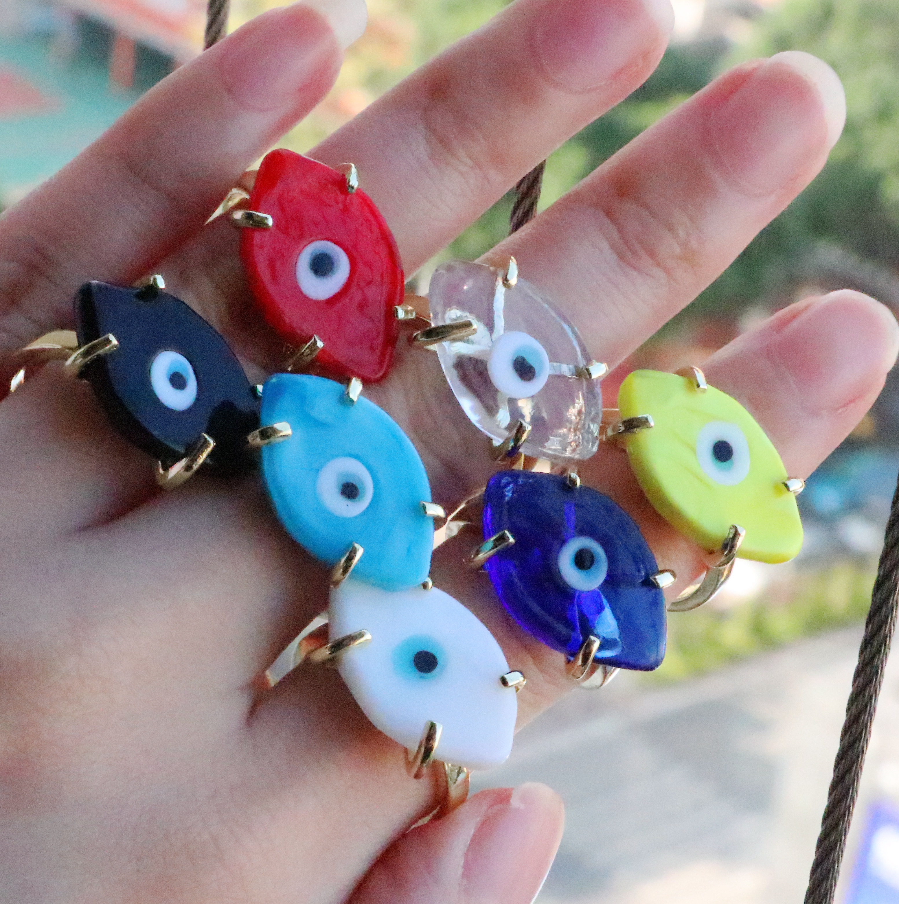 Retro Devilu0027S Eye Copper Gold Plated Glass Stone Open Ring 1 Piece