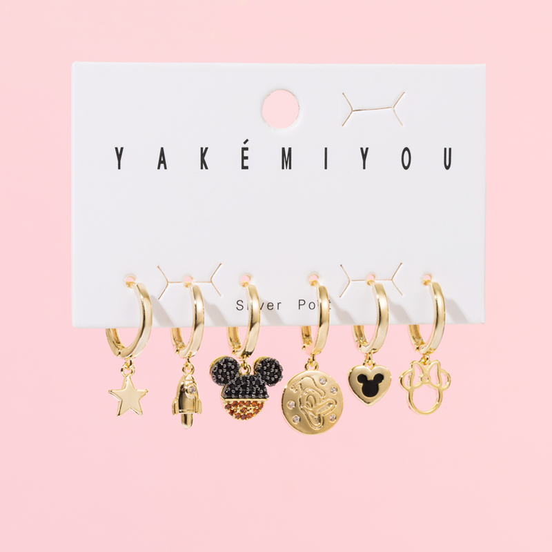 Yakemiyou Fashion Animal Heart Shape Flower Copper Enamel Artificial Pearls Zircon Earrings 1 Set