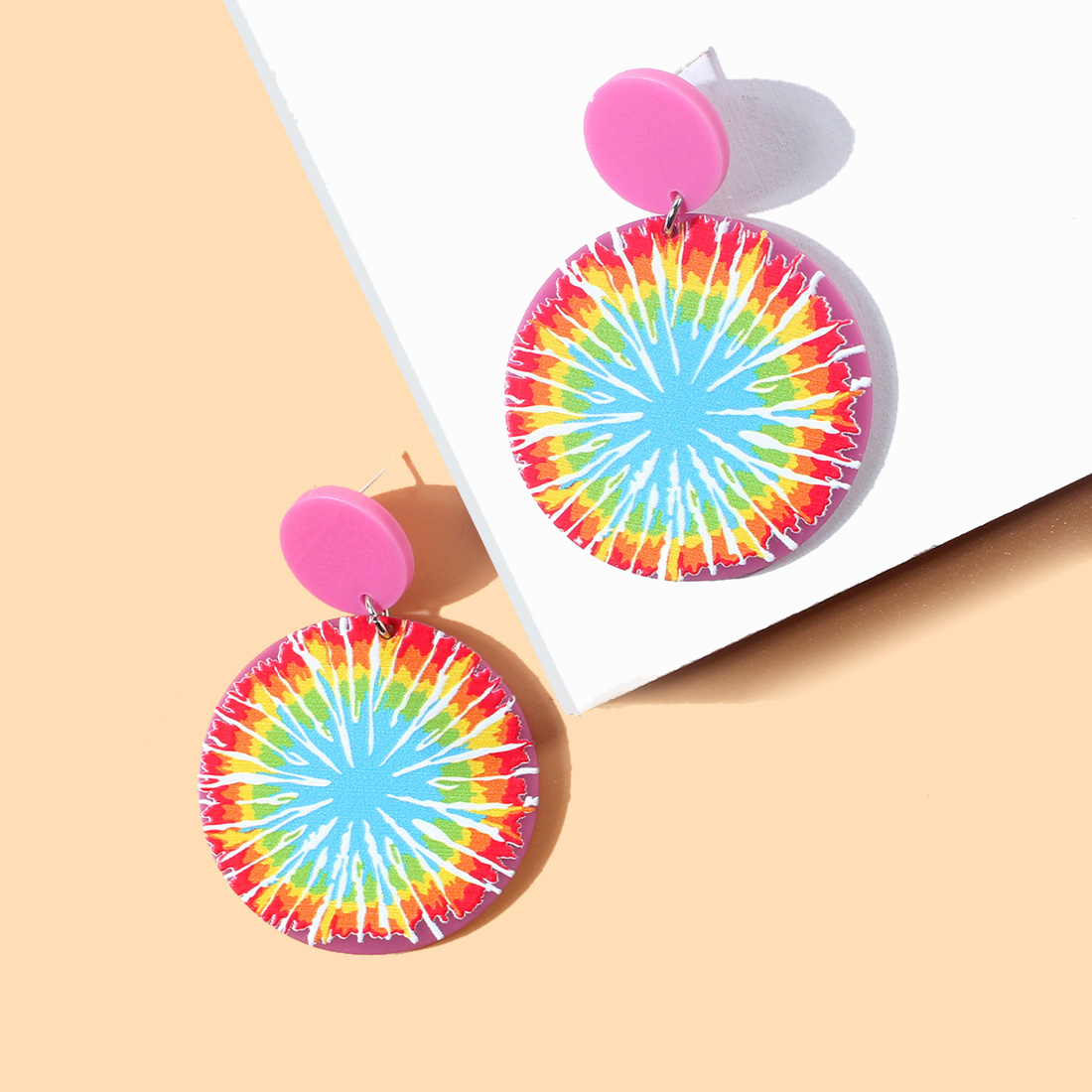 Vintage Style Round Color Block Arylic Plastic Asymmetrical Womenu0027S Drop Earrings 1 Pair