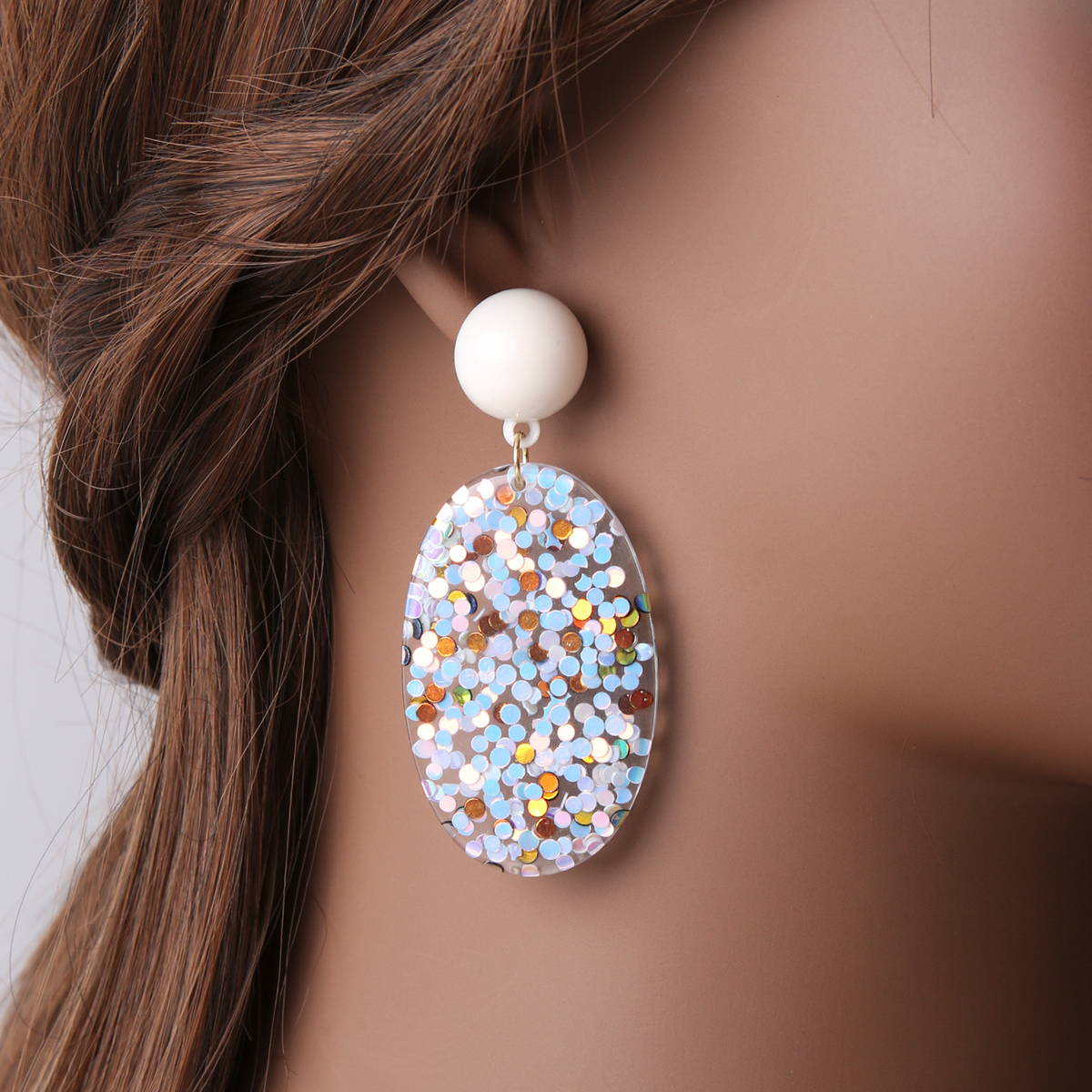 Vacation Oval Sequin Resin Womenu0027S Drop Earrings 1 Pair