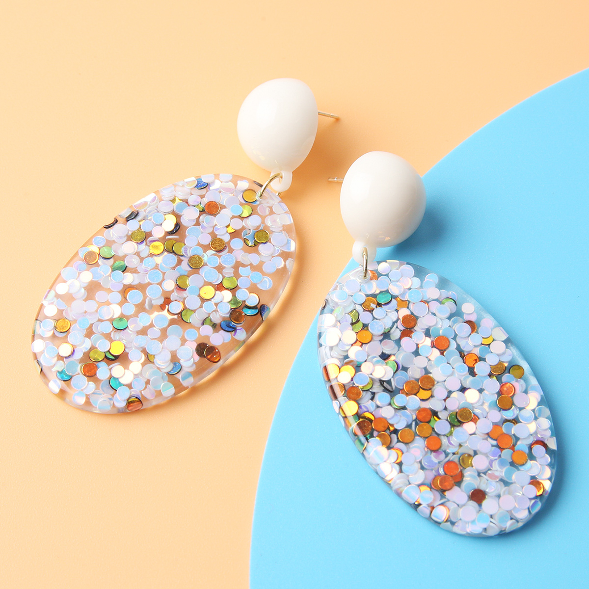 Vacation Oval Sequin Resin Womenu0027S Drop Earrings 1 Pair