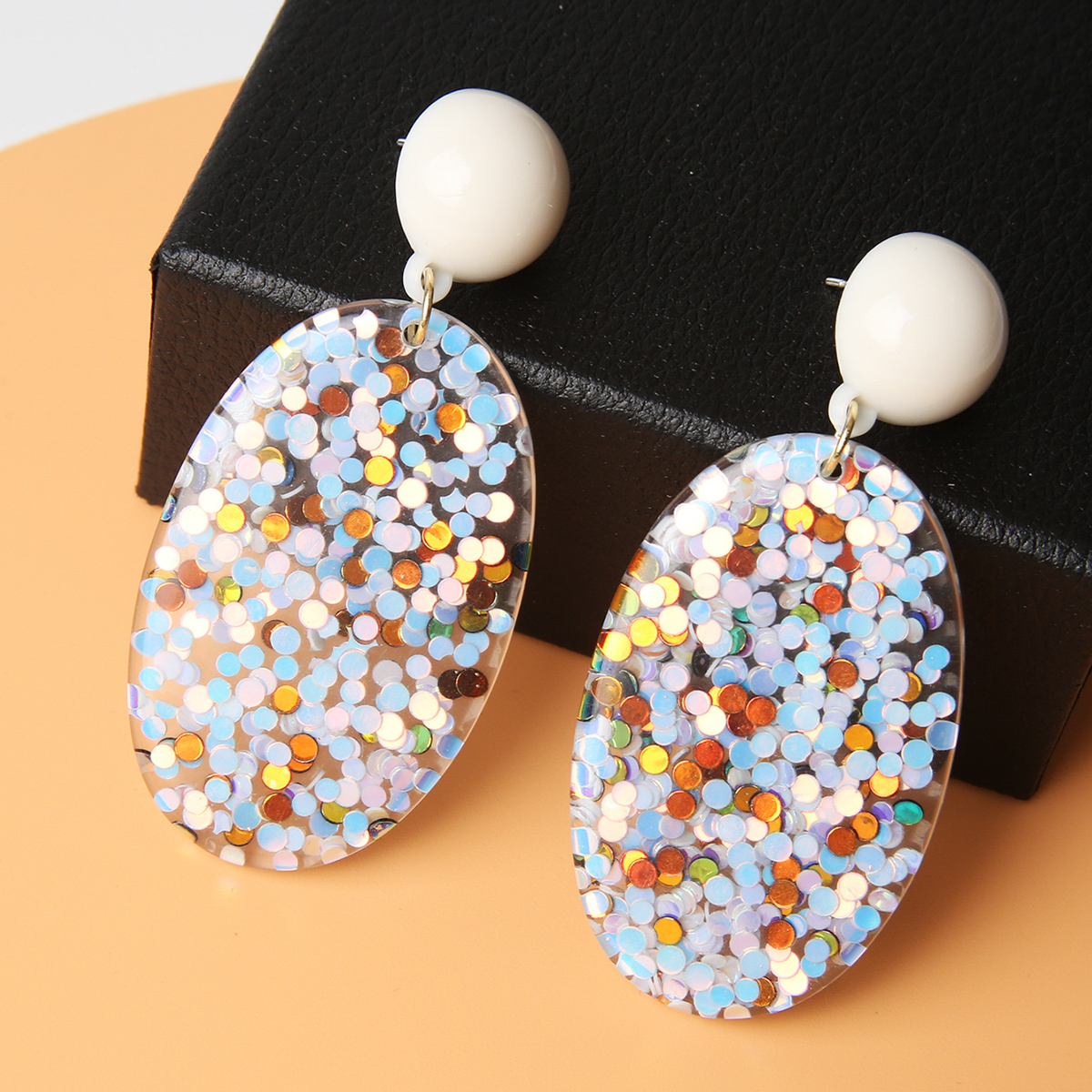 Vacation Oval Sequin Resin Womenu0027S Drop Earrings 1 Pair