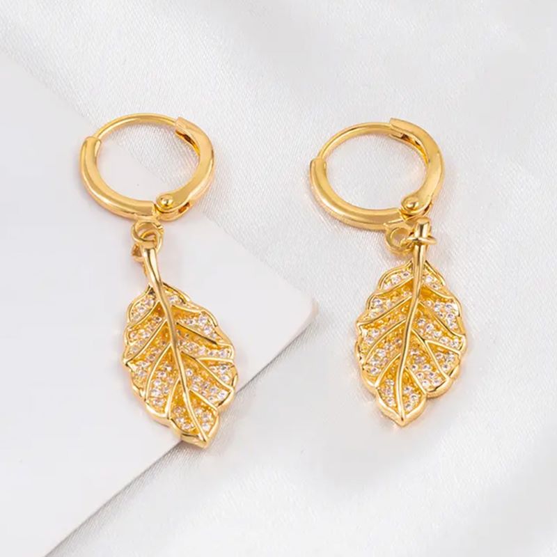 Simple Style Leaves Alloy Plating Inlay Rhinestones Womenu0027S Drop Earrings 1 Pair