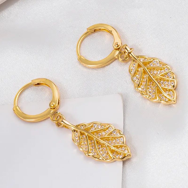 Simple Style Leaves Alloy Plating Inlay Rhinestones Womenu0027S Drop Earrings 1 Pair