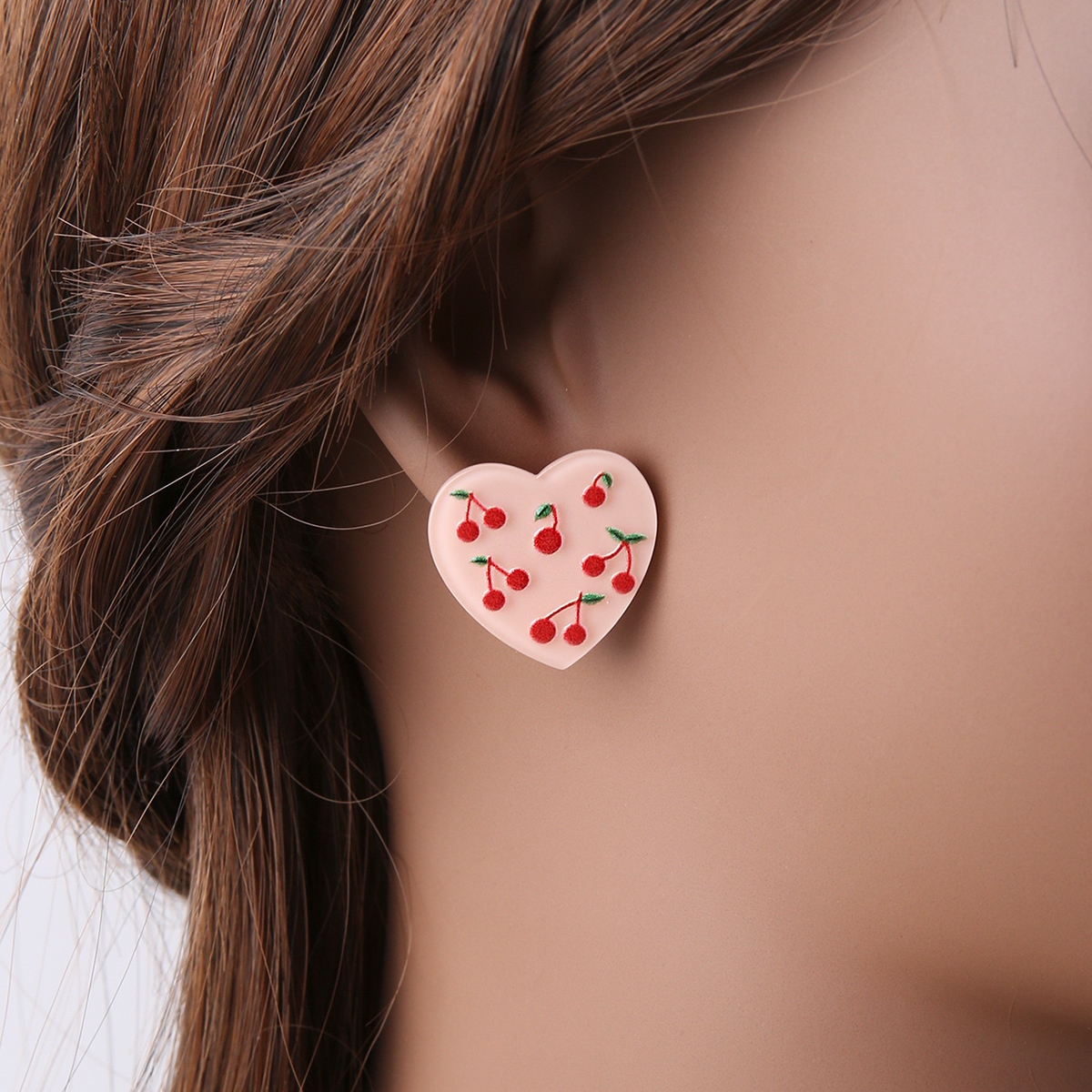 Fashion Cherry Heart Shape Arylic Womenu0027S Ear Studs 1 Pair