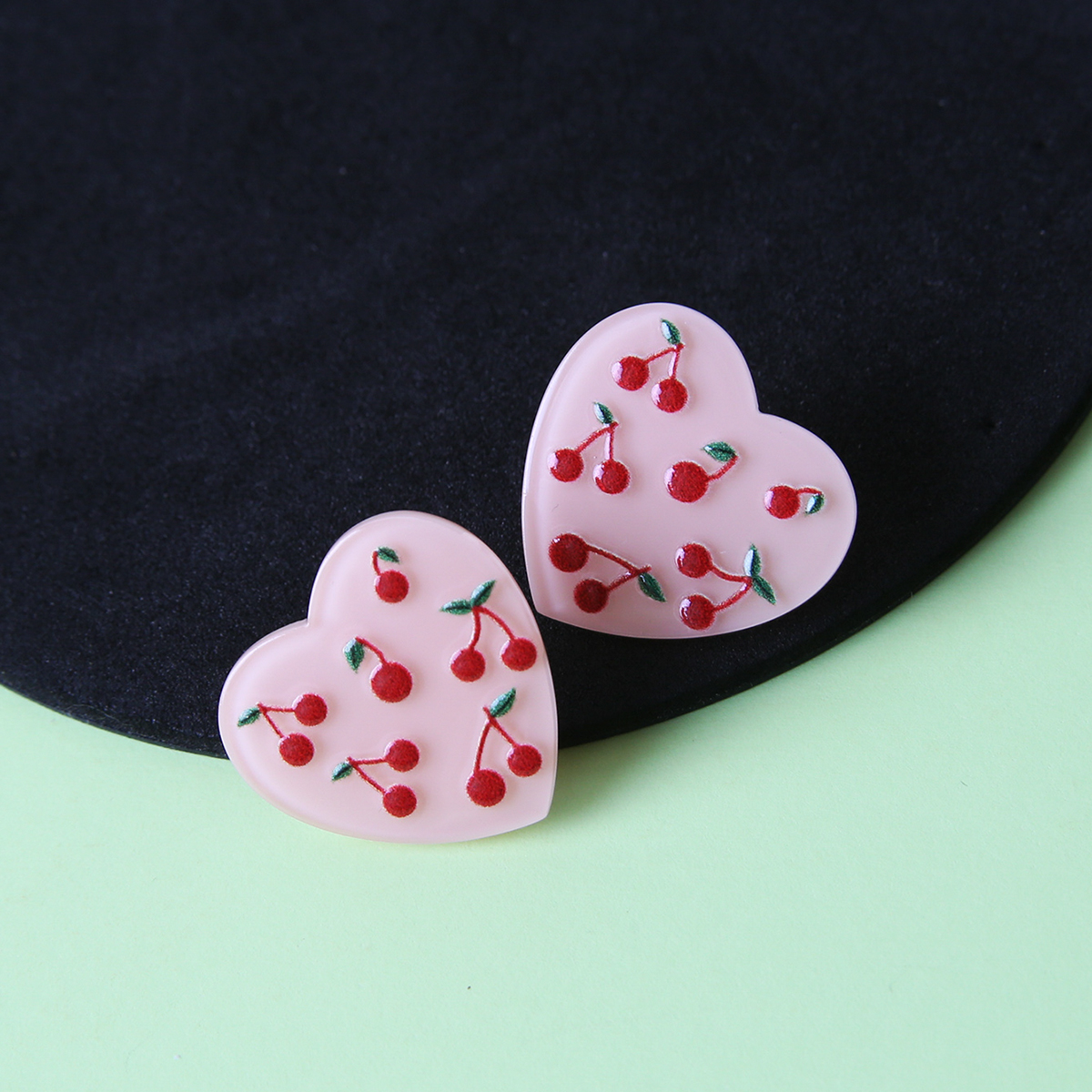 Fashion Cherry Heart Shape Arylic Womenu0027S Ear Studs 1 Pair