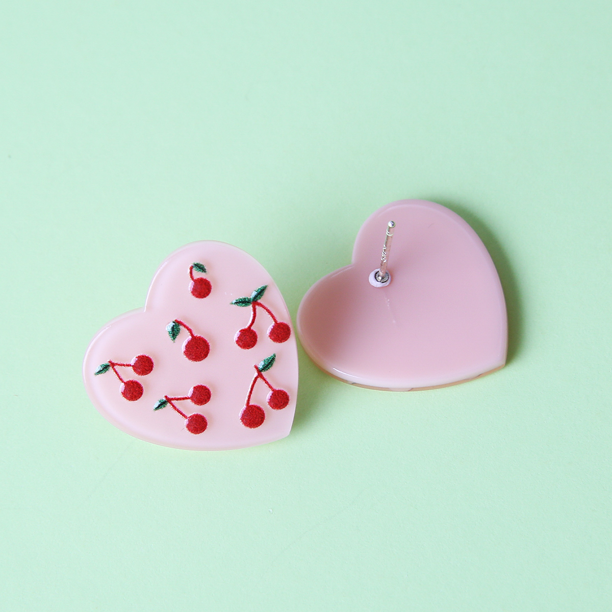 Fashion Cherry Heart Shape Arylic Womenu0027S Ear Studs 1 Pair