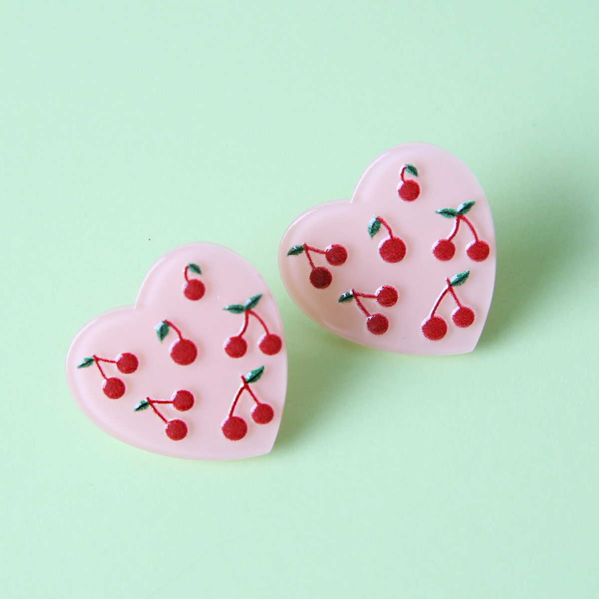 Fashion Cherry Heart Shape Arylic Womenu0027S Ear Studs 1 Pair