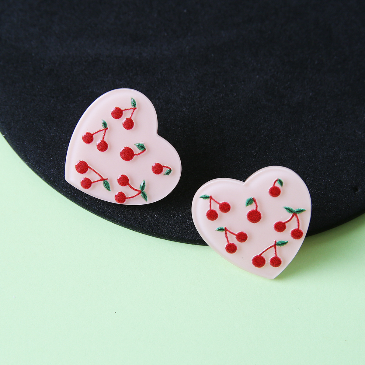 Fashion Cherry Heart Shape Arylic Womenu0027S Ear Studs 1 Pair