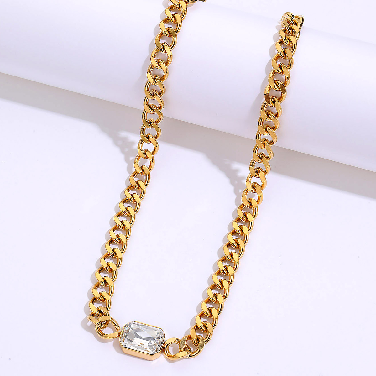 Fashion Rectangle Stainless Steel Plating Zircon Necklace 1 Piece