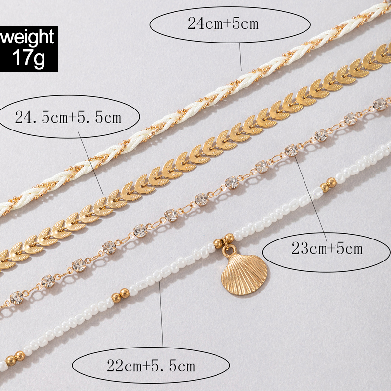 Fashion Shell Alloy Beaded Inlay Rhinestones Womenu0027S Anklet 1 Set