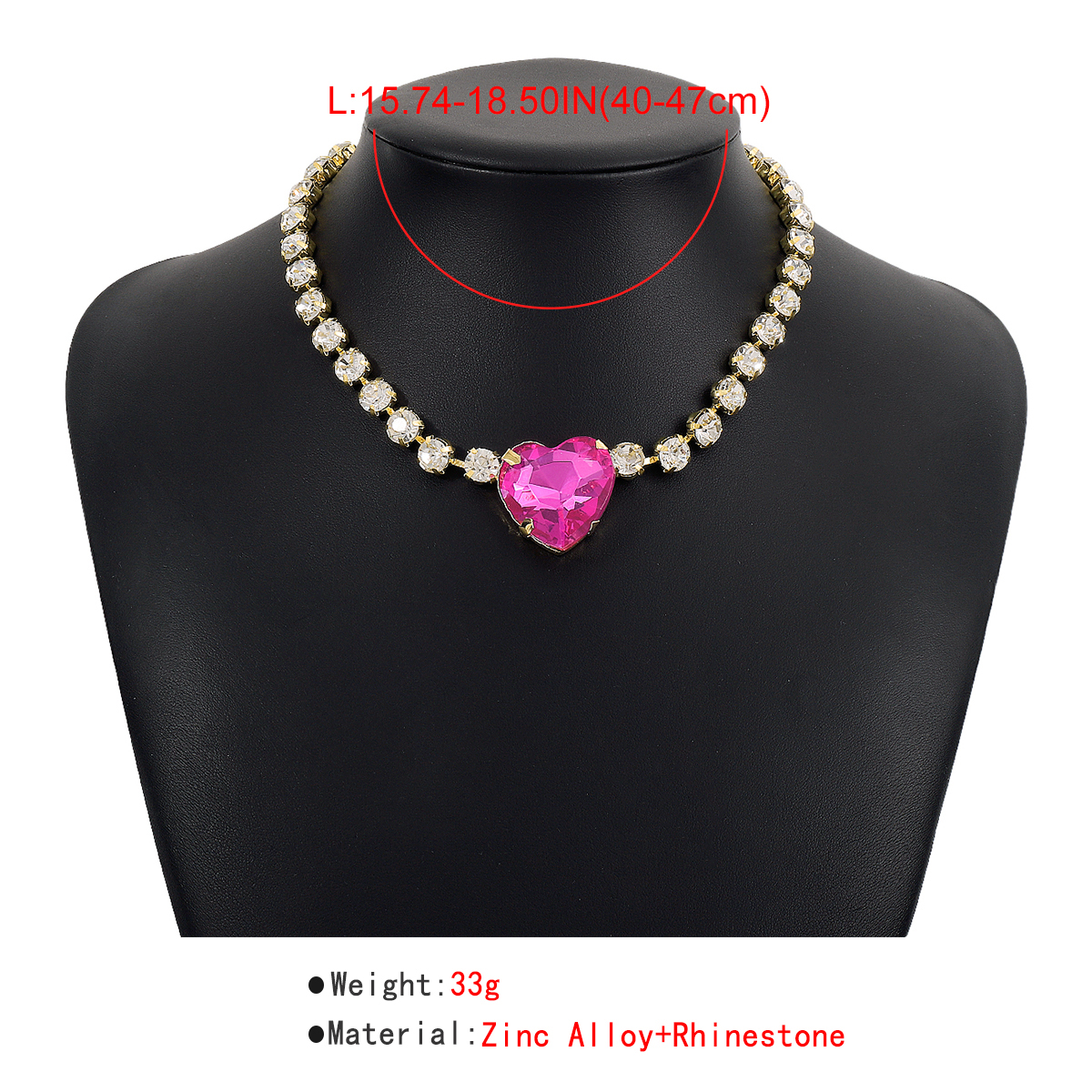 1 Piece Shiny Heart Shape Alloy Inlay Glass Stone Womenu0027S Choker