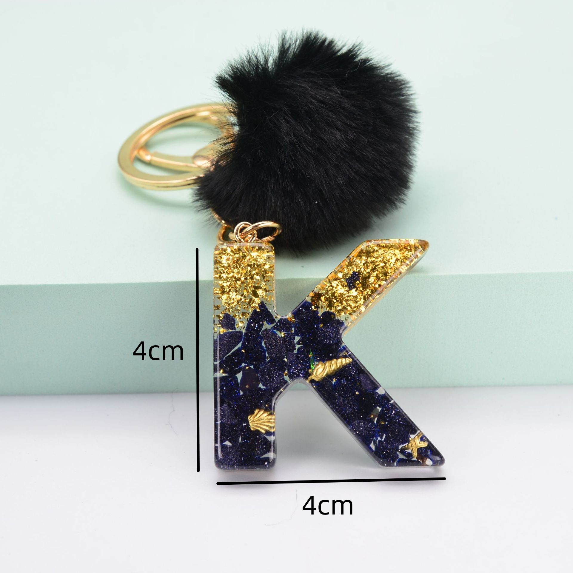Retro Letter Alloy Plush Pom Poms Epoxy Bag Pendant Keychain 1 Piece