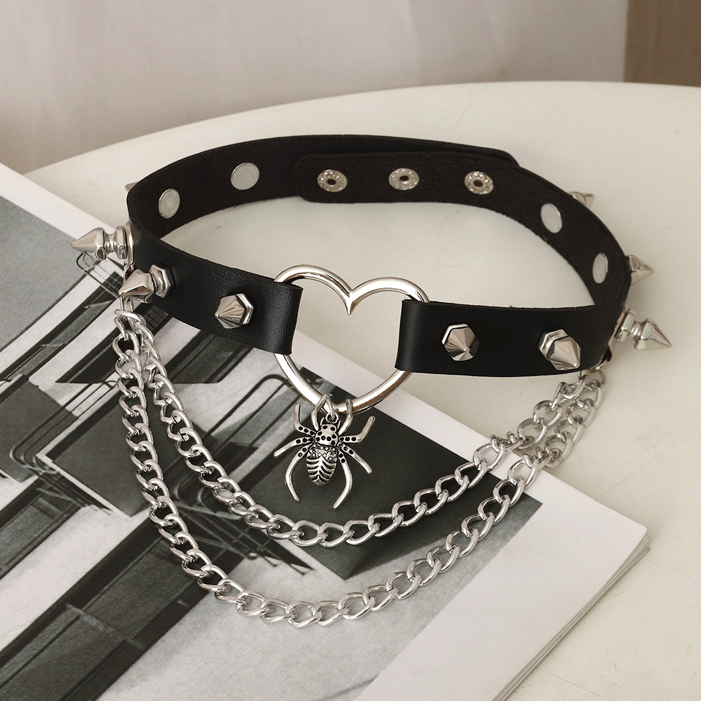 Vintage Style Round Heart Shape Spider Pu Leather Metal Womenu0027S Choker 1 Piece