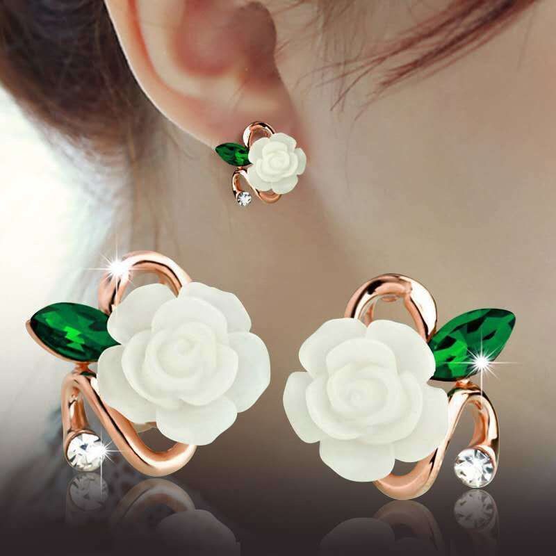 Sweet Leaf Flower Artificial Crystal Alloy Rhinestone Womenu0027S Ear Studs 1 Pair