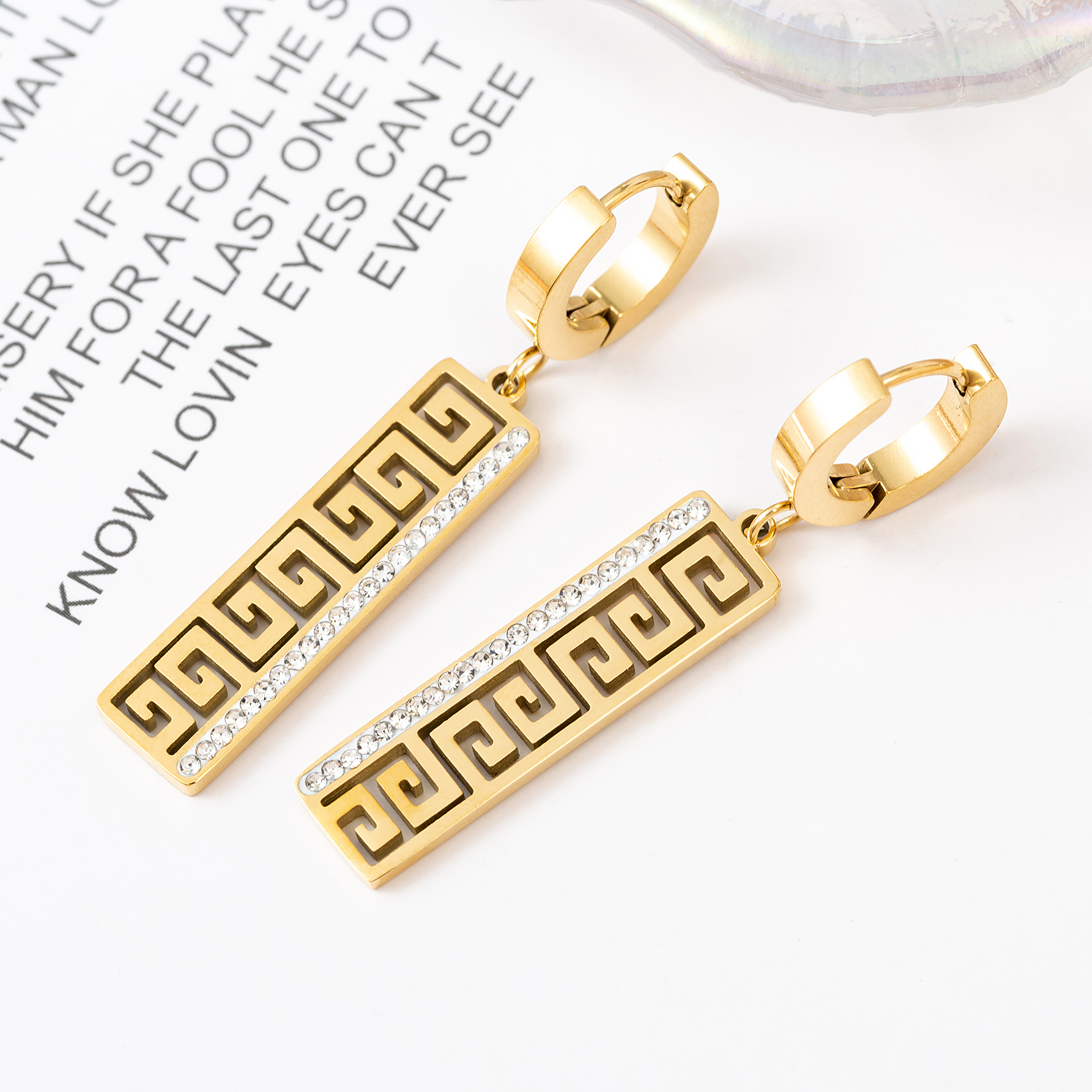 Fashion Square Stainless Steel Hollow Out Inlay Zircon Drop Earrings 1 Pair