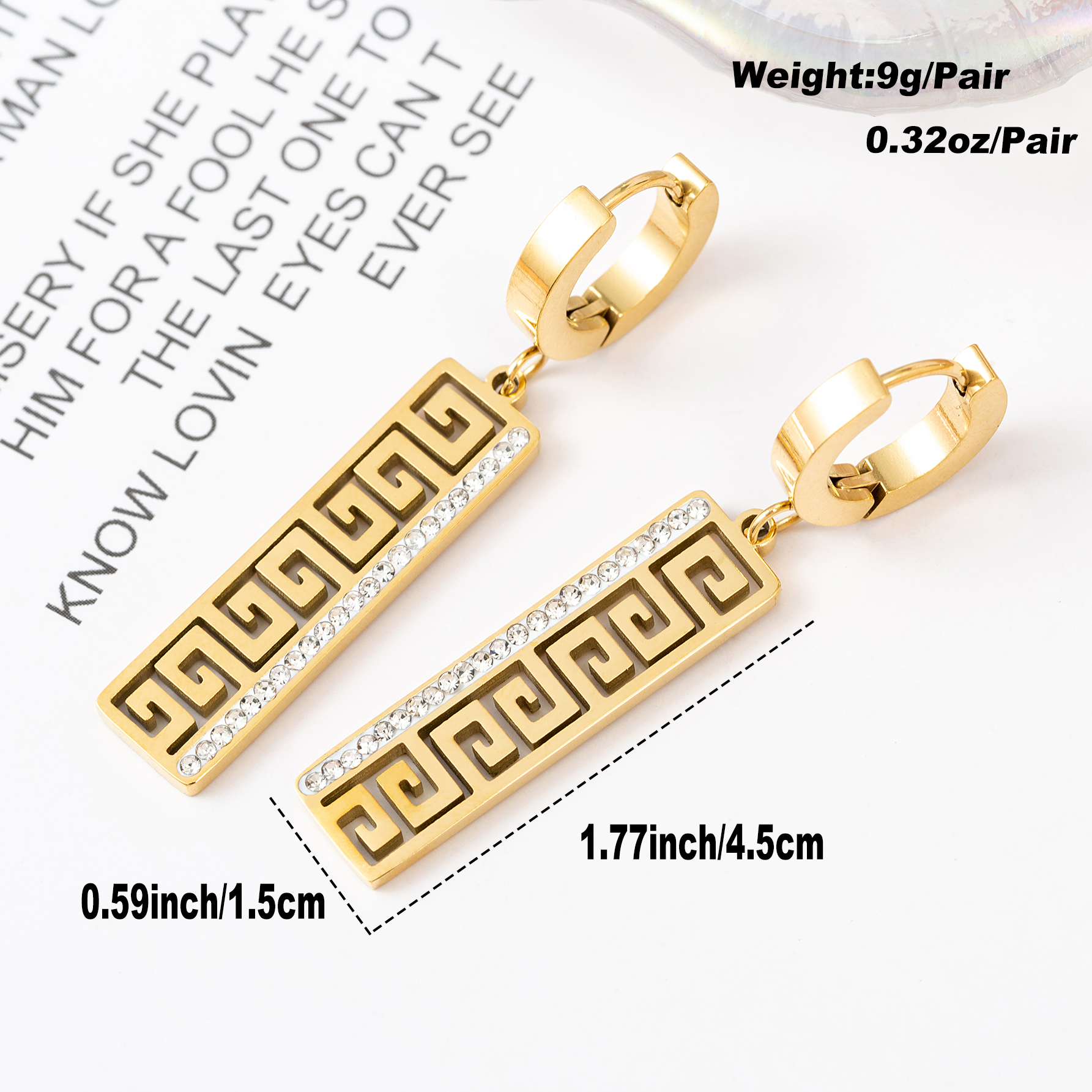 Fashion Square Stainless Steel Hollow Out Inlay Zircon Drop Earrings 1 Pair