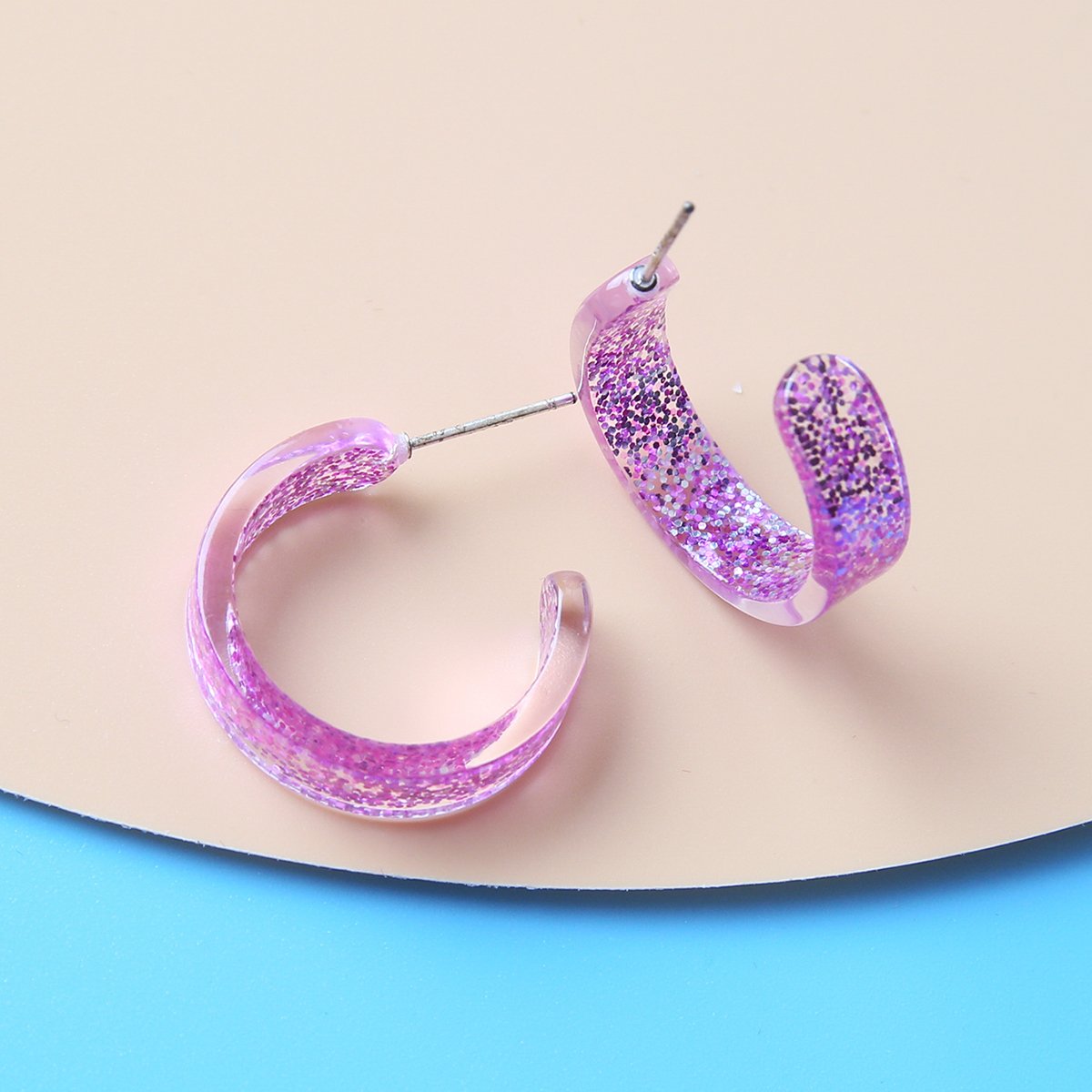 1 Pair Fashion C Shape Resin Sequins Womenu0027S Ear Studs