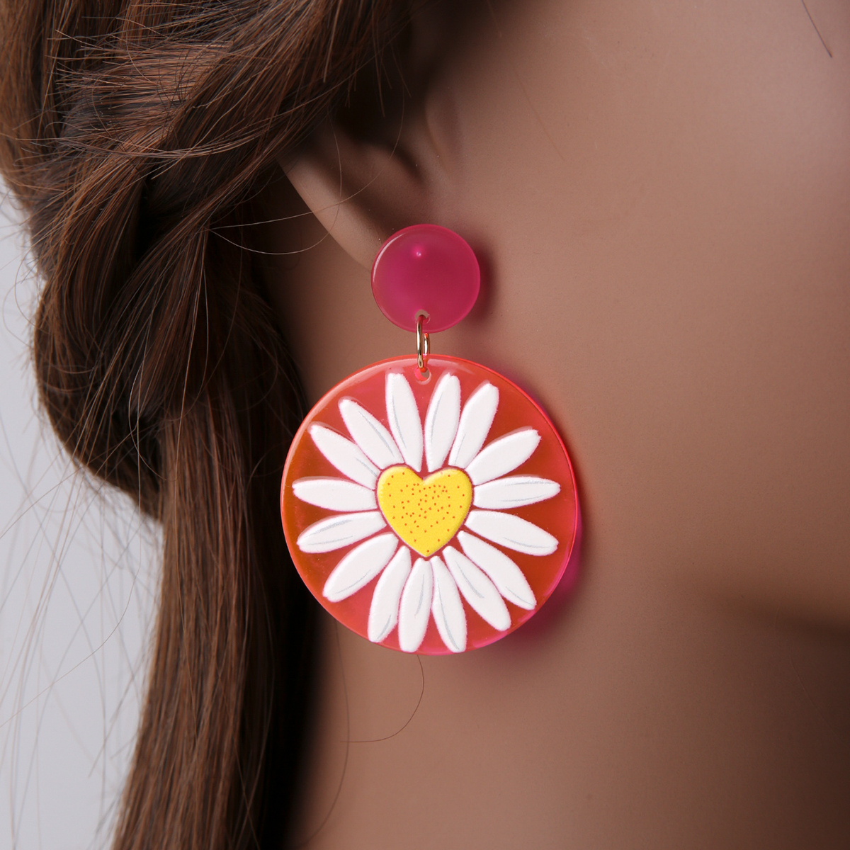 1 Pair Sweet Heart Shape Flower Arylic Womenu0027S Drop Earrings