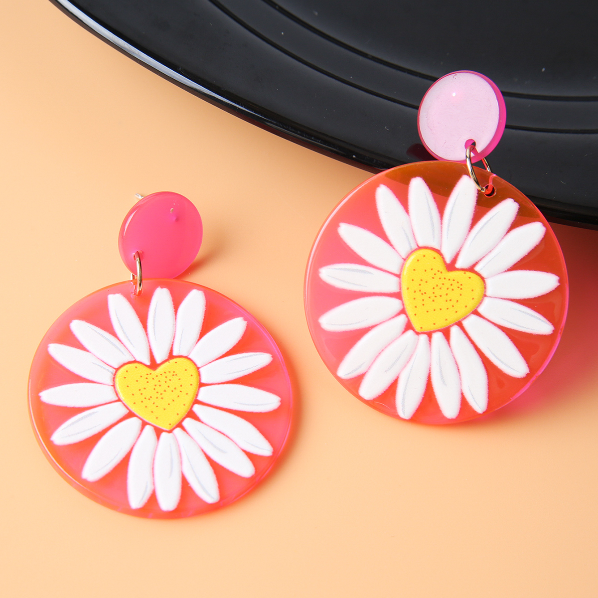 1 Pair Sweet Heart Shape Flower Arylic Womenu0027S Drop Earrings