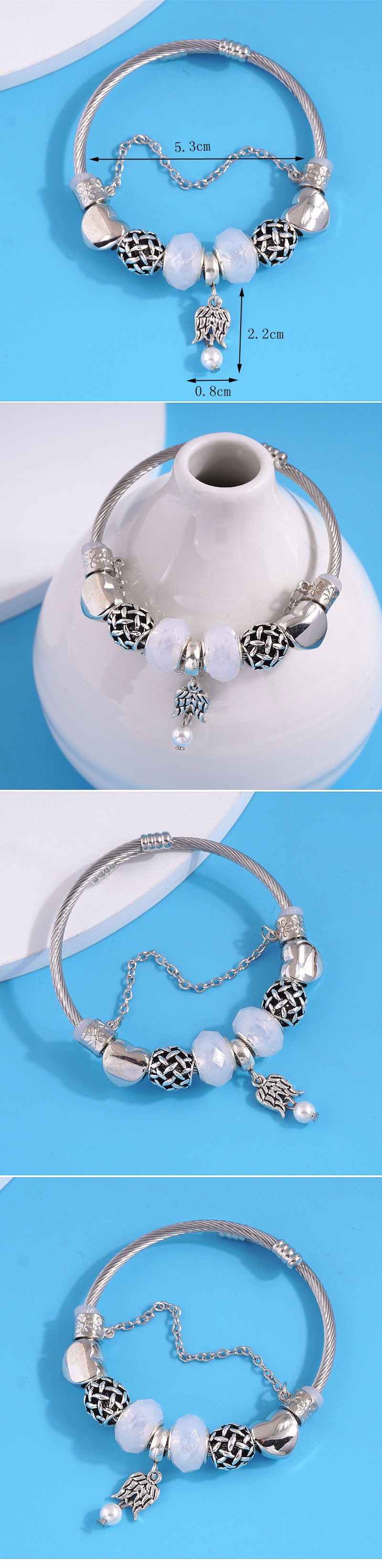 Fashion Heart Shape Wings Alloy Steel Womenu0027S Bangle 1 Piece