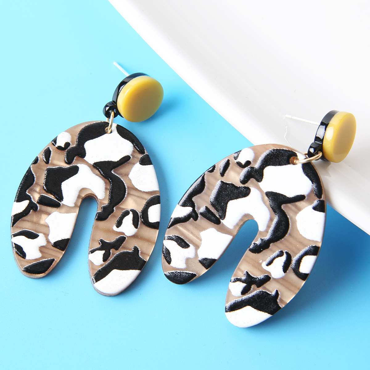 1 Pair Fashion U Shape Leopard Arylic Printing Womenu0027S Drop Earrings