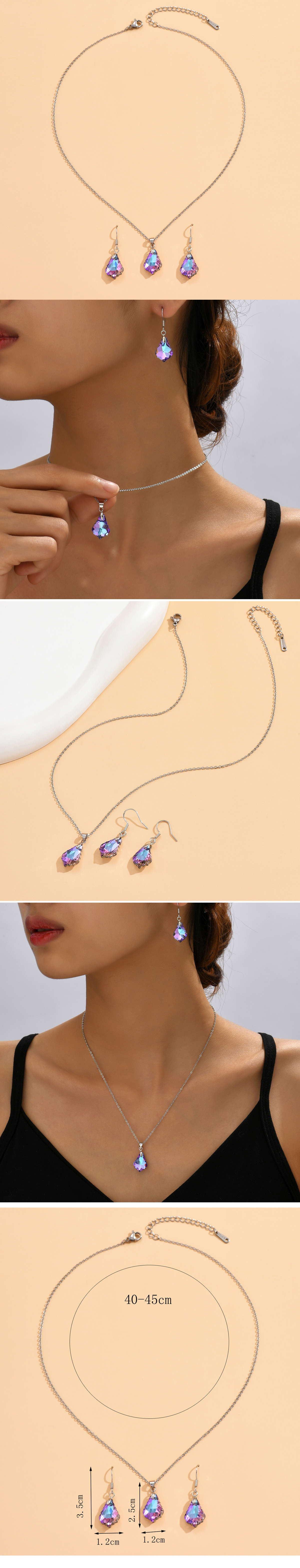 Fashion Water Droplets Alloy Glass Womenu0027S Earrings Necklace 1 Set