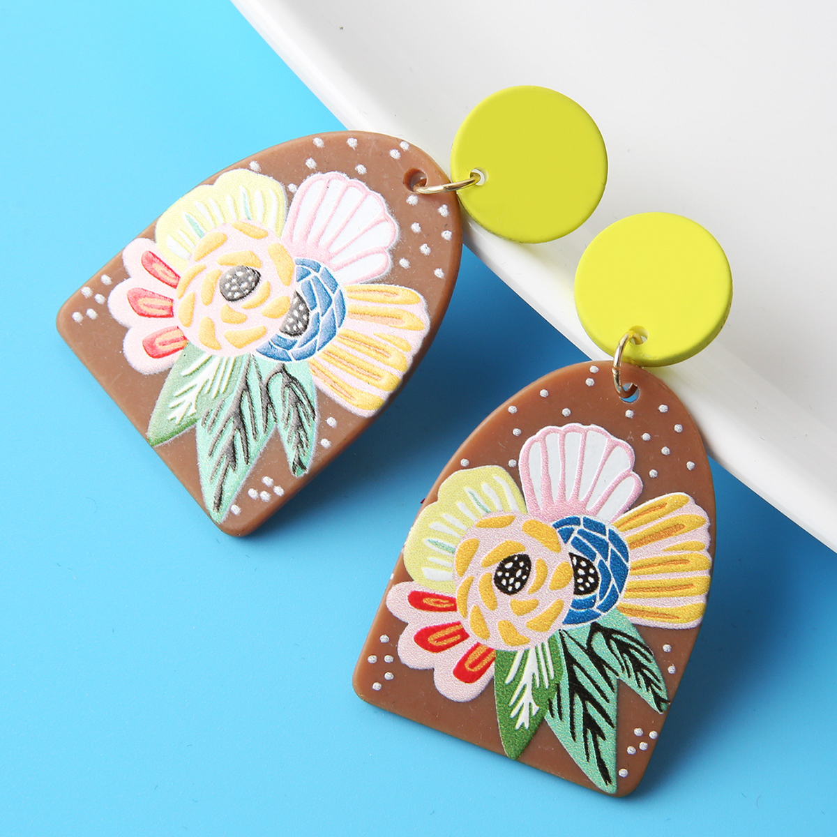 1 Pair Fashion Flower Arylic Printing Womenu0027S Drop Earrings