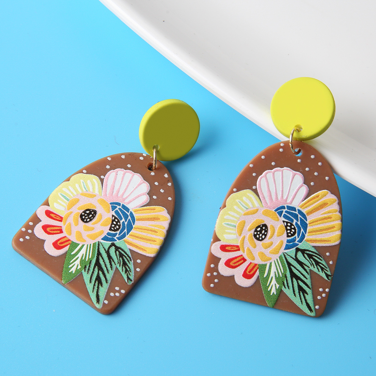 1 Pair Fashion Flower Arylic Printing Womenu0027S Drop Earrings