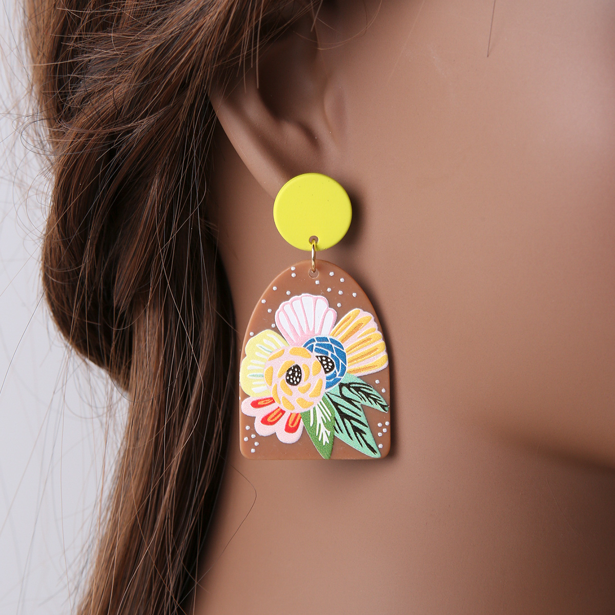 1 Pair Fashion Flower Arylic Printing Womenu0027S Drop Earrings