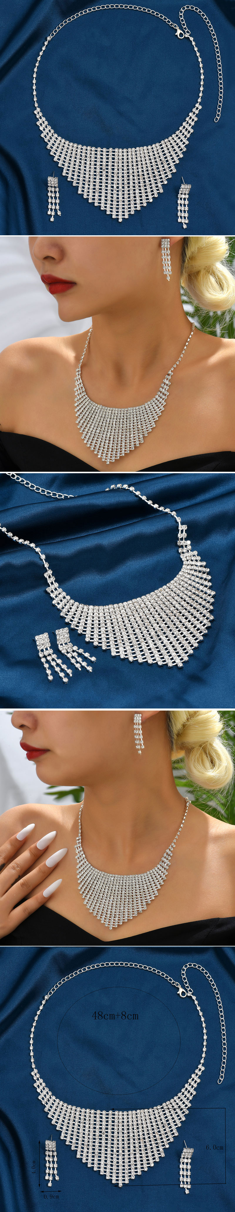 Fashion Tassel Alloy Inlay Rhinestones Earrings Necklace 1 Set