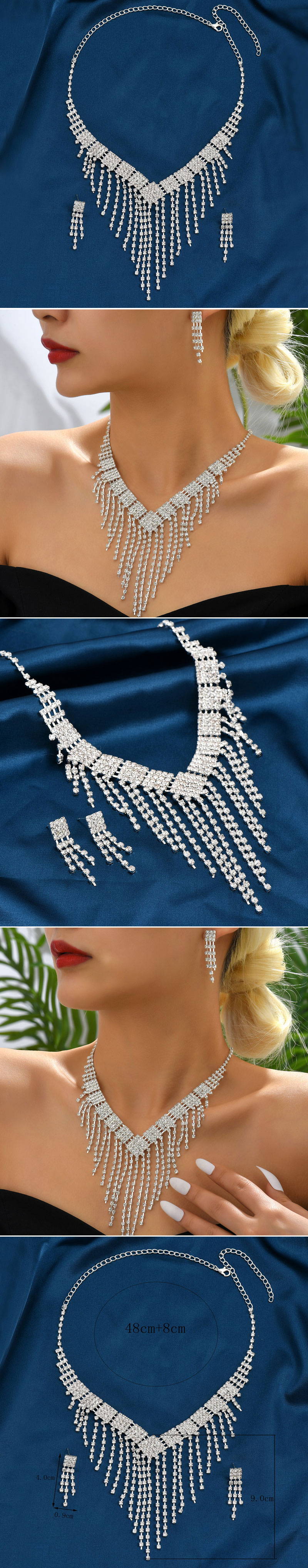 Fashion Tassel Alloy Inlay Rhinestones Earrings Necklace 1 Set