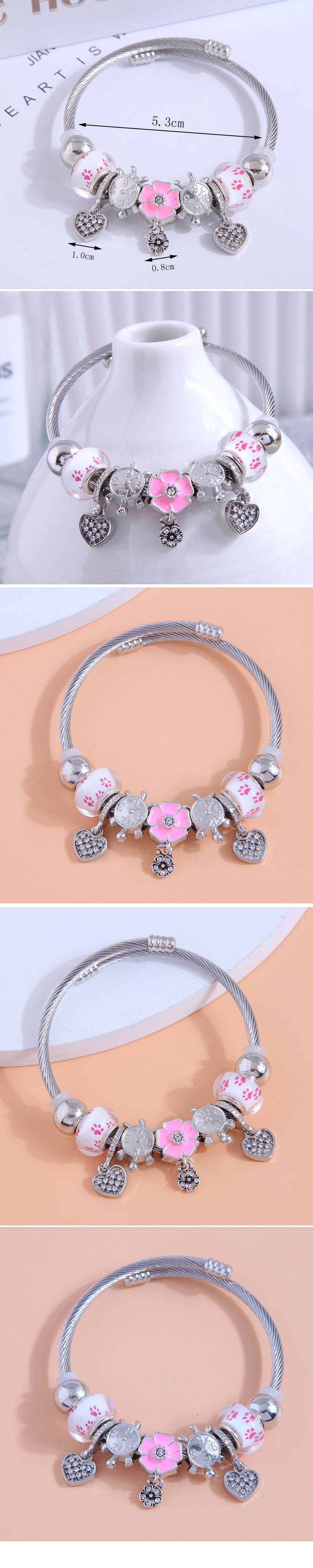 Fashion Round Flower Alloy Steel Inlay Artificial Gemstones Womenu0027S Bangle 1 Piece