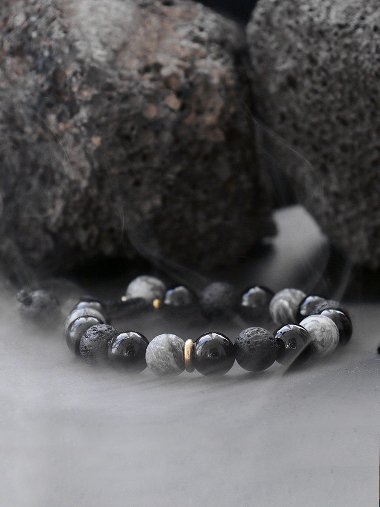 Retro Round Volcanic rock Beaded Unisex Bracelets 1 Piece