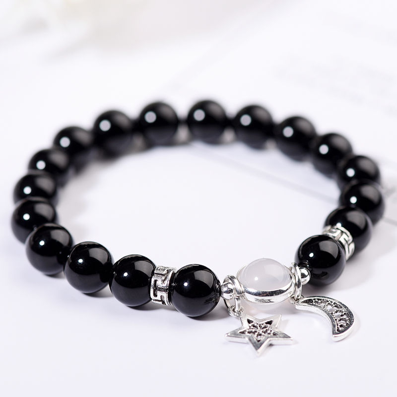 Fashion Round Glass Copper obsidian Beaded Unisex Bracelets 1 Piece