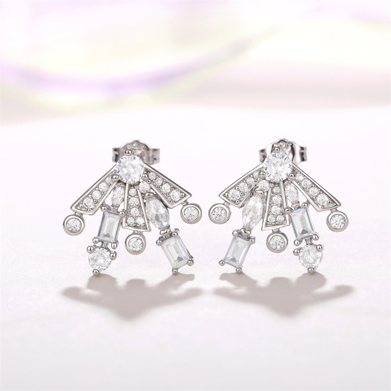 Fashion Fireworks Copper Plating Inlay Artificial Diamond Zircon Ear Studs 1 Pair