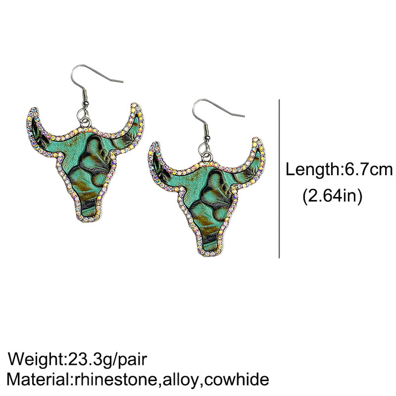 1 Pair Ethnic Style Cattle Embossed Cowhide Alloy Rhinestone Womenu0027S Drop Earrings