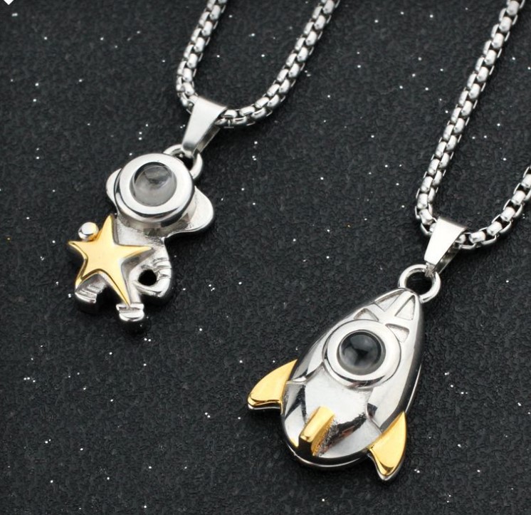 Fashion Cartoon Character Star Rocket Stainless Steel Inlay Artificial Gemstones Pendant Necklace 1
