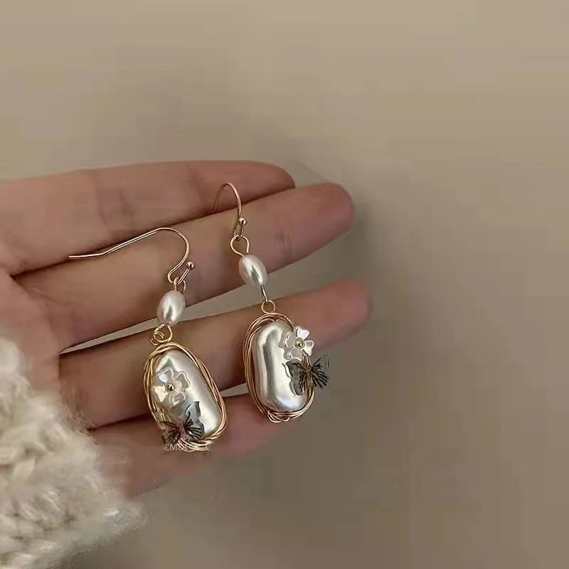 Baroque Style Butterfly Alloy Pearl Womenu0027S Drop Earrings 1 Pair